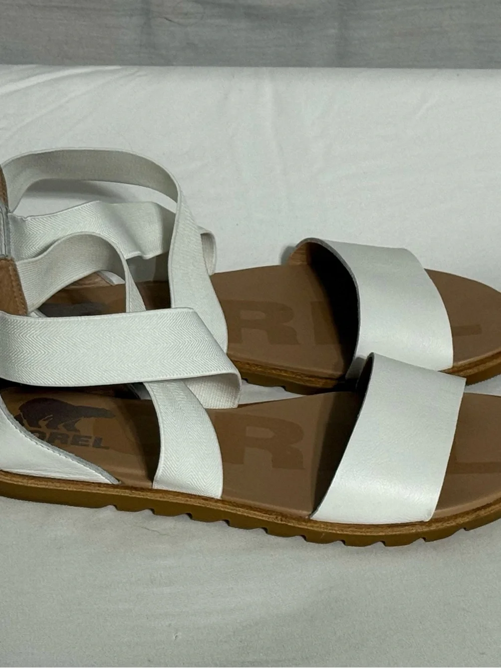 Sorel Ella II White Leather Crisscross Sandals Size 7 NNB